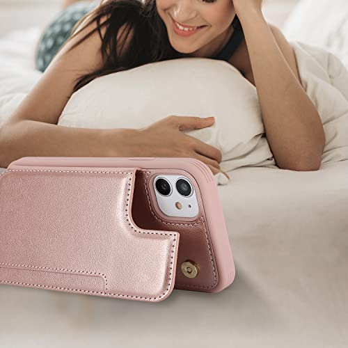 iCoverCase Compatible with iPhone 11 Case with Card Holder, Wallet Phone Case for Women Men RFID Blocking PU Leather Protective Case 6.1 Inch (Rose Gold) - color: Rose Gold