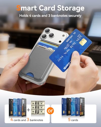 for MagSafe Wallet, 5 Card Holder, Slim Leather Magnetic Wallet for iPhone 17/16/15/14/13/12 Pro Max Plus Air Series, 1 Card Slots & 1 Cash Slot,Grey - color: Grey