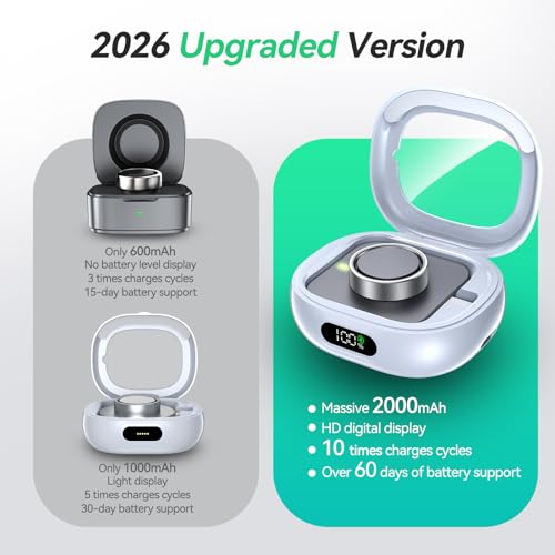 Tensea Portable Charging Case Compatible with Oura Ring Gen 5 & Gen 4 & 3, 2000mAh Wireless Power Station, Universal Fit, 30-Day Runtime Charger Accessories (Official Charger NOT Included) - color: White