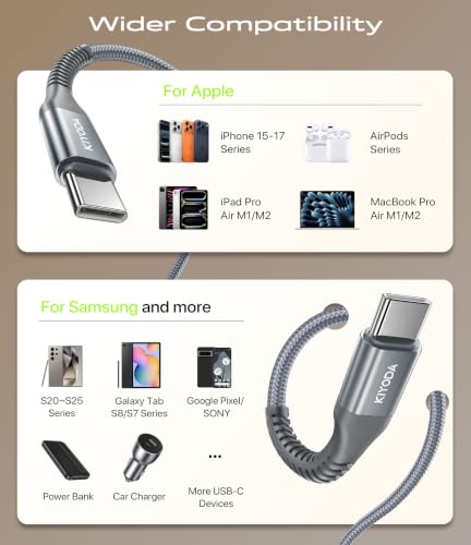 USB C to C Cable 60W Fast Charging 3FT, USB C to USB C Cable for CarPlay - color: Grey, size: 3FT, style: USB C to USB C