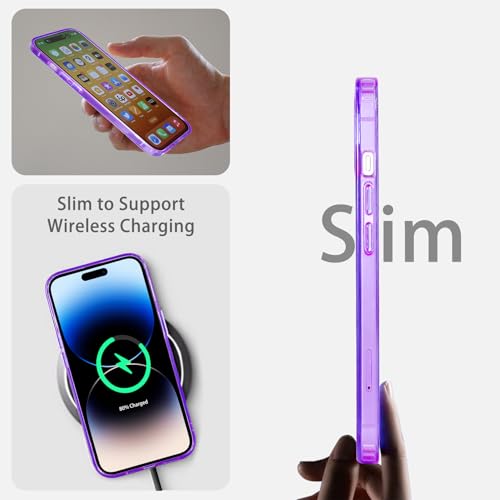 JJGoo Compatible with iPhone 14 Pro Max Case Clear, Non-Yellowing Shockproof Phone Case for 14 Pro Max, Slim Anti-Scratch Hard PC Back Protective Cover Bumper 2022 - color: Transparent Purple