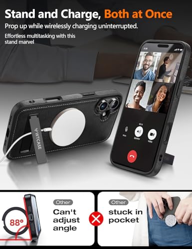 WTCASE Magnetic for iPhone 16 Plus Leather Case,Built-in Invisible Stand [Compatible with Magsafe] Protective Slim Kickstand Phone Cover Compatible with iPhone 16 Plus (2024) 6.7" (Black) - color: Black, size: iPhone 16 Plus-6.7"