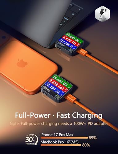 LISEN USB C to USB C Cable, 240W Fast Charging Cable (10FT+10FT) - color: Orange, size: 10FT+10FT