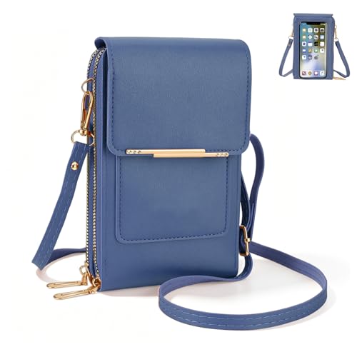 Touchscreen Phone Crossbody Bag,Touch Screen Crossbody Phone Purse,Touchscreen Crossbody Phone Wallet,Compact and Portable - color: Blue