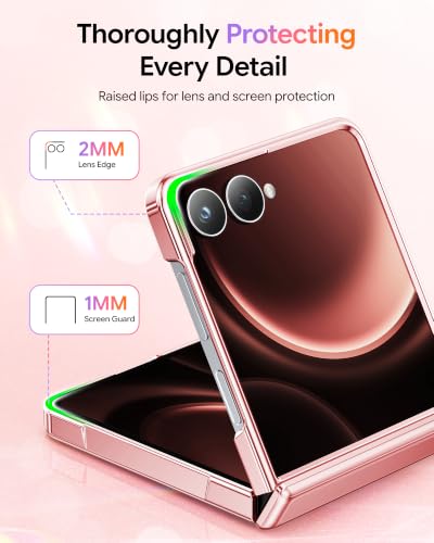 Meifigno for Samsung Galaxy Z Flip 8 Case Compatible with MagSafe,Rose Gold | Raised Camera Protection, Rugged Hinge Protection, Metallic Glossy Plated Edge & Crystal Clear Back, Detachable Glitter Card - color: Rose Gold, size: Z Flip 8