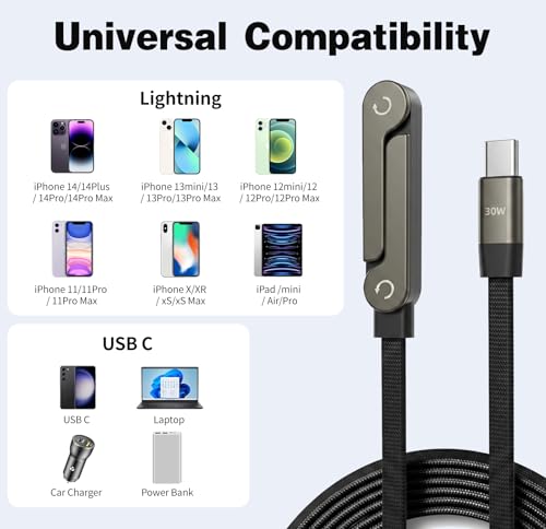 USB C to Lightning 2 in 1 Invisible Holder Charger Cable, MFi, 30W PD