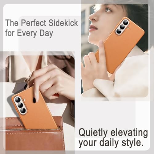 JETech Vegan Leather Case for Samsung Galaxy S26, Brown | Compatible with MagSafe, Anti-Slip Grip Phone Cover, Metal Button, Soft Microfiber Lining - color: Brown, size: Galaxy S26