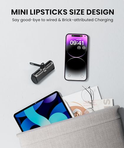 Small Portable Charger for iPhone, 5000mAh Mini Battery Pack with Builtin Metal Stand, MFi Certified Compact Power Bank with LCD Display & LED Light for iPhone 14/13/12/11/XR/X/SE/8/7/6Pro Max-Black - color: Black