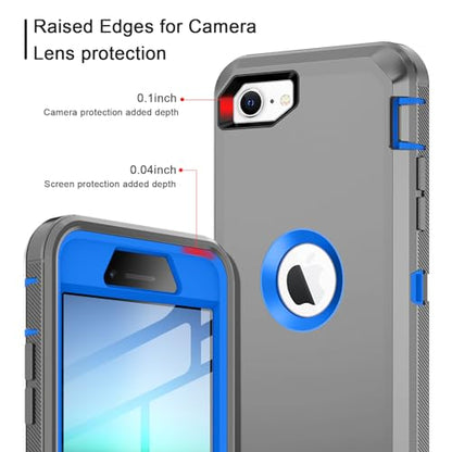 I-HONVA for iPhone SE 2022/2020 Case Built-in Screen Protector Shockproof Dust/Drop Proof 3 in 1 Full Body Rugged Heavy Duty Cover for Apple iPhone SE 3rd/2nd Gen 4.7,Grey/Blue - color: Grey/Blue