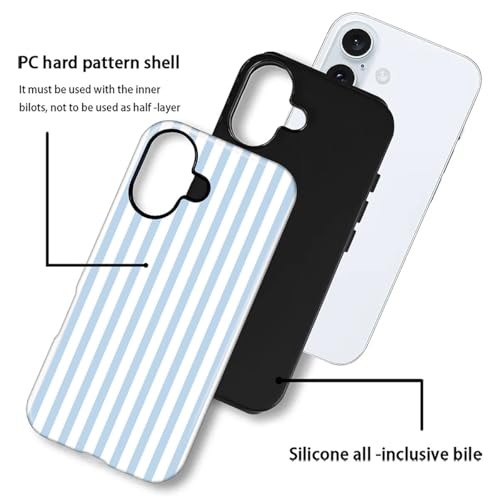Compatible with iPhone 16 Plus Case,Glossy 2-in-1 Sleek All-Inclusive Dual-Layer Material Soft TPU + PC Back for Blue Stripes Geometric Pastel Summer Beach - color: Blue Stripes Geometric Pastel Summer Beach-Glossy, size: iPhone 16 Plus