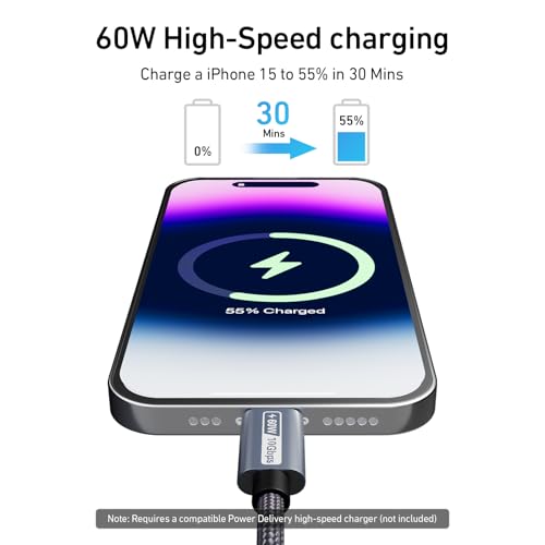 BENFEI Short USB C Fast Charging Cable(1ft, 2 Pack, 10Gbps, 60W, Silicone Cable) Compatible with iPhone 15 Plus/15 Pro Max, MacBook Pro, iPad Pro Air 4, Samsung Galaxy S23+ S22 S21 Ultra