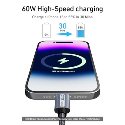 BENFEI Short USB C Fast Charging Cable(1ft, 2 Pack, 10Gbps, 60W, Silicone Cable) Compatible with iPhone 15 Plus/15 Pro Max, MacBook Pro, iPad Pro Air 4, Samsung Galaxy S23+ S22 S21 Ultra