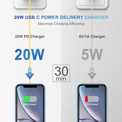 iPhone Charger Fast Charging 10FT 20W USB C Charger Block Super Fast Charger Cable Compatible with iPhone14/14 Pro Max/13/13Pro/12/12 Pro/11,iPad(Yellow - color: Yellow, size: 10FT