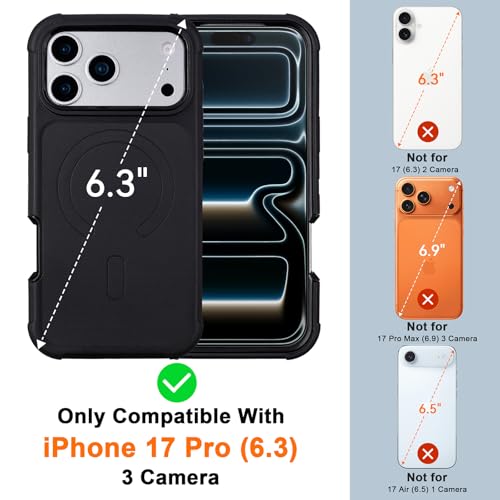 for iPhone 17 Pro Case with Belt Clip, Compatible with Magsafe, Black | Military Grade Drop Protection, 2 Layers of Sturdy, Heavy Duty Shockproof Cover for iPhone 17Pro Case Rugged - color: Black