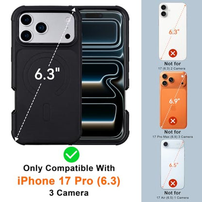 for iPhone 17 Pro Case with Belt Clip, Compatible with Magsafe, Black | Military Grade Drop Protection, 2 Layers of Sturdy, Heavy Duty Shockproof Cover for iPhone 17Pro Case Rugged - color: Black