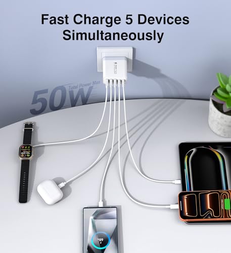 2Pack USB C Fast Charger Block, 60W 5-Port USBC Wall Charger Plug Adapter