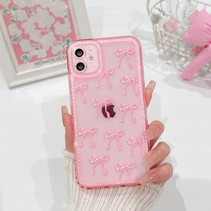 NITITOP Compatible with iPhone 11 Case Cute Clear Pink Glitter Bow Knot Design Shiny Star Sparkle Bling Diamond Girls Women Soft TPU Shockproof Protective Phone Cover - Large Bow - color: Large Bow, size: iPhone 11