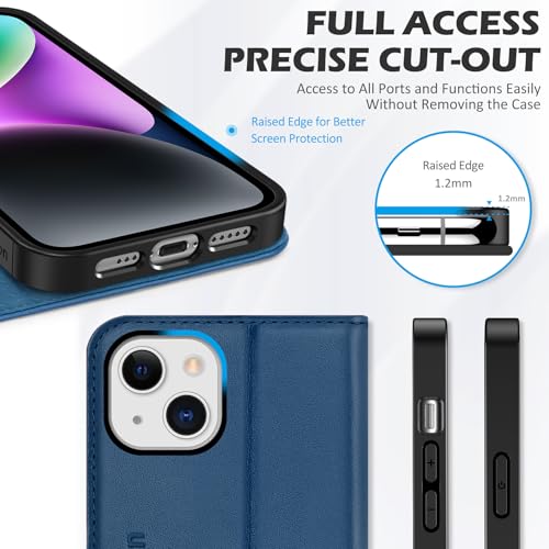 SHIELDON Genuine Leather Case Wallet for iPhone 14 6.1" 2022, Royal Blue | Magnetic Closure, RFID Blocking, Credit Card Slot, Kickstand, Flip Book Design, Shockproof Phone Cover - color: Royal Blue