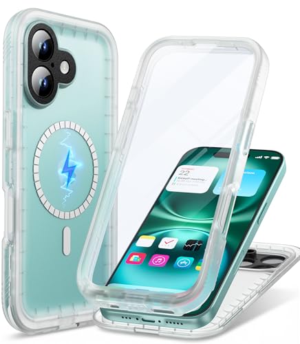 Cozycase for iPhone 16 Waterproof Magnetic Case TOP Protective Clear | Compatible with MagSafe Heavy Duty 360 Full Body Shockproof Dustproof with Screen Camera Protector Hard Front Back Cover - color: Frosted Clear, size: For iPhone 16