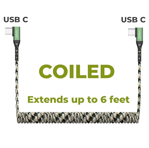 AGOZ 2 Pack Right Angle Braided Coiled USB C to USB C Cable Fast Charger Cord Compatible with Galaxy S26, S25, S24, S23 Ultra, Z Fold 7, A17, A36, A54, Pixel 10, Pixel 9 Pro, Moto G Play (Camo) - color: Camo