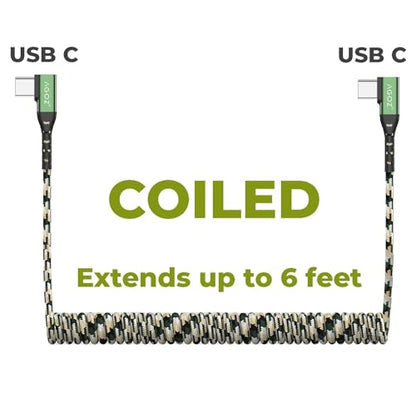 AGOZ 2 Pack Right Angle Braided Coiled USB C to USB C Cable Fast Charger Cord Compatible with Galaxy S26, S25, S24, S23 Ultra, Z Fold 7, A17, A36, A54, Pixel 10, Pixel 9 Pro, Moto G Play (Camo) - color: Camo