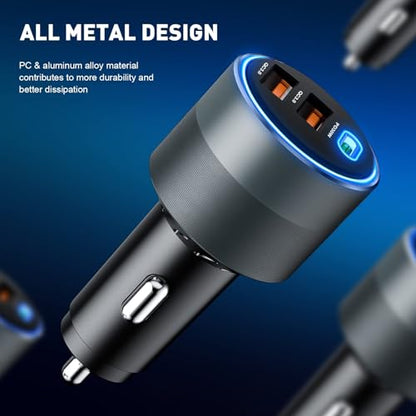 USB C Car Charger for iPhone 16, 66W Car Cigarette Lighter Adapter USB Fast Car Charger PD 30W+Dual QC3.0 [Metal Shell] [Ambient Light] for iPhone 16 15 14 13 Pro Max Samsung Galaxy Note Google Pixel