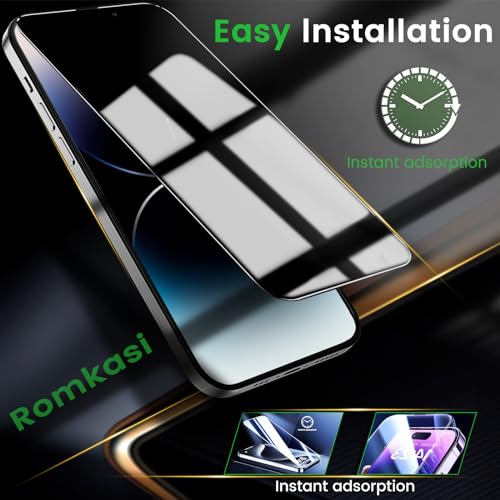 Romkasi 3 Pack Privacy Screen Protector for iPhone 14 Pro 6.1 Inch with 3 Pack Camera Lens Protector, Anti Spy Tempered Glass Film, Anti-Scratch, Touch Sensitive, Case Friendly - color: iPhone 14 Pro