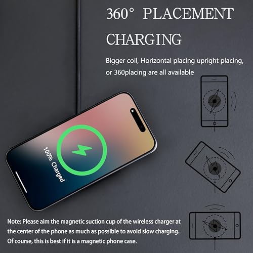Magnetic Wireless Charger for iPhone 15W Max Fast Mag-Safe Wireless Charging Pad Compatible with iPhone 16/16 Plus/16 Pro/16 Pro Max/15/14/13/12 Series with USB-A Converter Black - color: Black