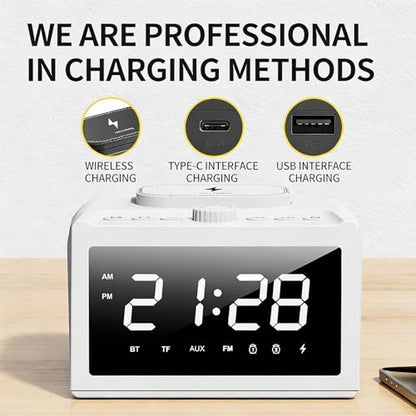 Multifunctional Wireless Charger, Wireless Charging Station with Time and Alarm Clock, Charging Dock with Bluetooth Speaker, 15W Wireless Fast Charging, All-in-One Charging Base,S31 White. - color: Multifunctional Alarm Clock S31 White