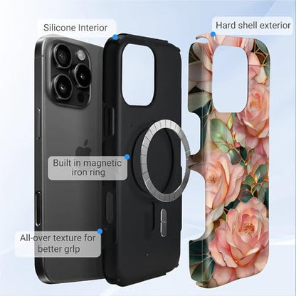 Case for iPhone 16 Pro Max | Anti-Slip Side Handle| Bold Protective Design | Compatible with MagSafe | Stained Glass Pink Flower | - color: Stained Glass Pink Flower, size: iPhone 16 Pro Max