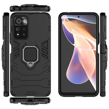 Max Power Digital Magnet Case for Xiaomi Redmi Note 11 Pro Shockproof Hard Phone Cover with Grip, Metal Ring Kickstand Bumper Shell [Compatible with Magnetic Car Mount] (Black) - color: Black, size: Xiaomi Redmi Note 11 Pro