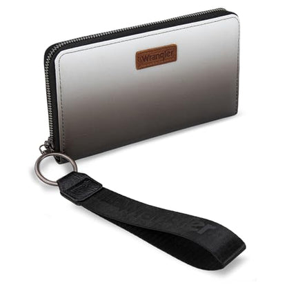 Wrangler Black Wallet for Women Wristlet Wallets, Card Cases & Money Organizers Large Capacity Phone Clutch Wallet Ladies Female Credit Card Cash Travel Wallets with ID Window - color: Gradient Black