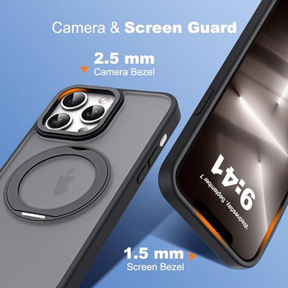 for iPhone 12/13 Pro Max Case with 360° Spin Magnetic Stand,Black | iPhone 12/13 Pro Max Phone Case 6.7",Spin Magnetic Ring Stand,Compatible with MagSafe,Military Protection,Translucent Matte - color: Black, size: 13 Pro Max & 12 Pro Max