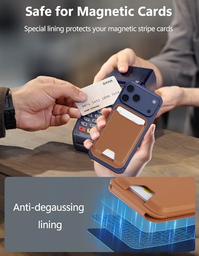 TopMade for MagSafe Wallet with Adjustable Stand, Magnetic Phone Card Holder for iPhone 17/16/15/14/13/12 Series, RFID Blocking Premium Leather, ID Window, Holds 5 Cards, Brown - color: Brown