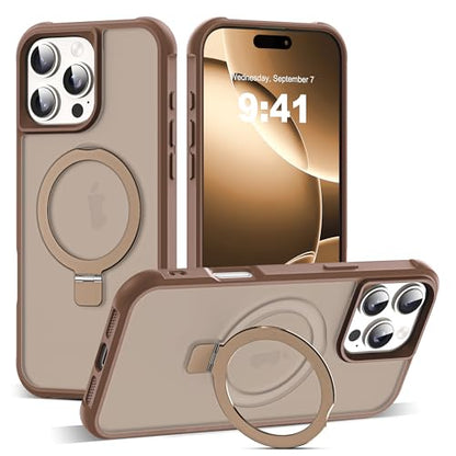 SKYLMW Compatible with iPhone 16 Pro Max Case with Stand,Desert Brown | iPhone 16 Pro Max Phone Case 6.9",Magnetic Ring Stand,Compatible with MagSafe,Military-Grade Protection,Great Grip Feeling - color: Desert Brown, size: Iphone 16 Pro Max
