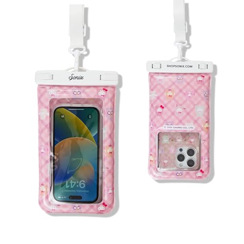 Sonix x Sanrio Waterproof Phone Pouch - Floating Phone Case Dry Bag w/Crossbody Lanyard - Beach Cruise Travel Essentials - Compatible w/All Devices, Touchscreen Friendly | Hello Kitty Latte Bears - color: Hello Kitty and Friends Latte Bears