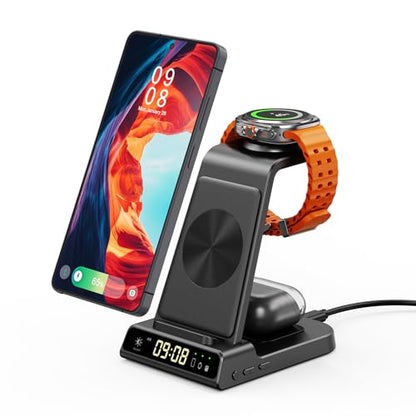 3 in 1 Wireless Charger for Samsung Galaxy S26 Ultra, Galaxy Watch 8, Buds - color: Black