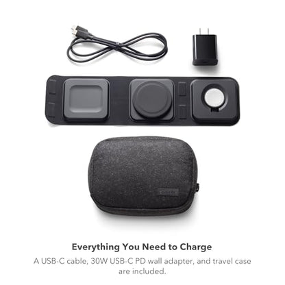 mophie 3-in-1 Travel Charger v2 with MagSafe - Portable Wireless Charging Hub, Compatible with Apple Devices, iPhone 16/15/14/13/12, Apple Watch Series 10 to 1 & Ultra, AirPods Pro/3rd Gen, Black - color: Black, style: Gen 2