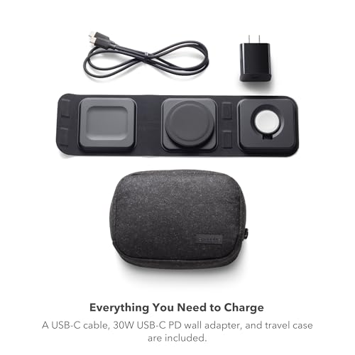 mophie 3-in-1 Travel Charger v2 with MagSafe - Portable Wireless Charging Hub, Compatible with Apple Devices, iPhone 16/15/14/13/12, Apple Watch Series 10 to 1 & Ultra, AirPods Pro/3rd Gen, Black - color: Black, style: Gen 2