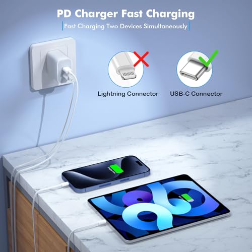 iPhone 17 Charger,Apple Charger Fast Charging,2Pack Dual Port Power Delivery Apple Charging Block,6FT USB C to C iPhone 17 Charge Cable,USB C Charge for iPhone 17/17 Air/16/15 Pro/iPad Pro/Air/Mini - size: 6FT