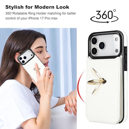 Folosu for iPhone 17 Pro Max Case Wallet,Finger Ring Holder Cover White - color: White