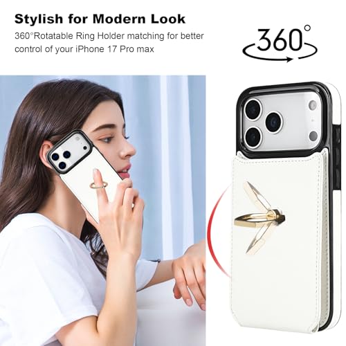Folosu for iPhone 17 Pro Max Case Wallet,Finger Ring Holder Cover White - color: White