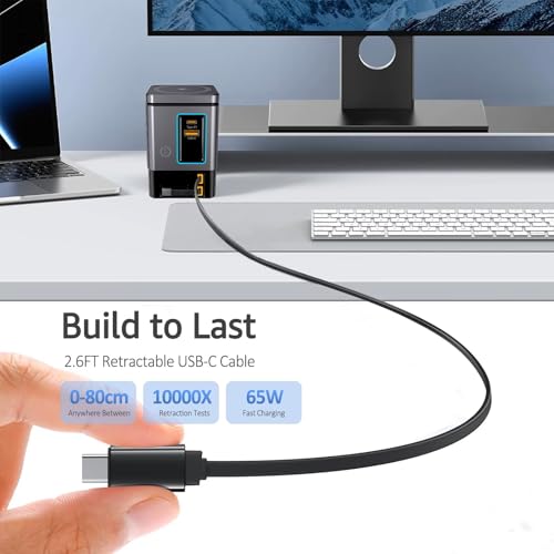 105W GaN Desktop Charging Station - 6 in 1 Fast Charger Block with Dual 65W Retractable Type C Cables, Magnetic Wireless Charging Stand for MacBook Pro/Air, iPhone17 16 15, iPad, Office Desk Organizer