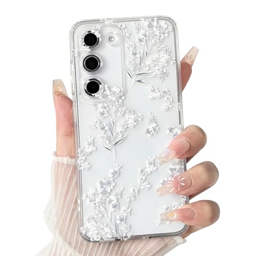 NITITOP Compatible with Samsung Galaxy S23 Plus Case Clear Cute Flowers Floral Leaves for Women Girls Soft TPU Durable Full Camera Lens Shockproof Protective Cover - White - color: White, size: Samsung Galaxy S23 Plus