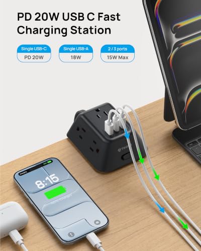 TROND Desk Clamp Power Strip, Surge Protector with USB C PD 20W - color: Black, size: 10FT (2C1U & PD 20W)