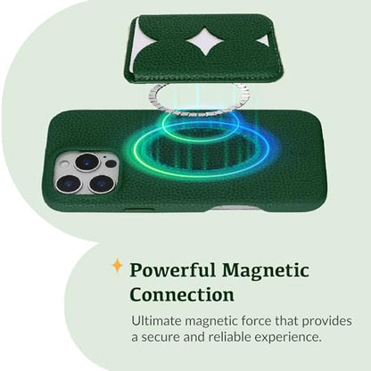 Luner - Magnetic Leather Card Wallet Compatible with Magsafe - [for iPhone 17, 16, 15, 14, 13, 12 series] - [Holds 2 cards] - [Made of Vegan Leather] - Dark Green - color: Leafy Green, style: Classic