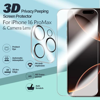 BIGFACE for iPhone 16 Pro Max Screen Protector + Camera Lens Protectors, [2 + 2 Pack] Premium HD Tempered Glass, Anti-Bubble 3D Curved Accuracy Film For iPhone 16 Pro Max(6.9 Inch) - size: iPhone 16 Pro Max(6.9")
