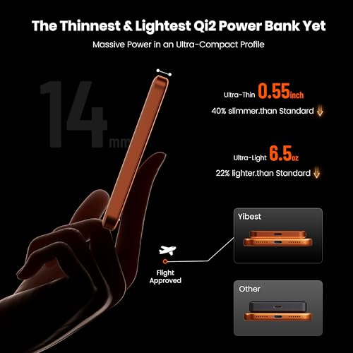 Qi2 Certified Magnetic Power Bank 10000mAh, 15W Fast Wireless Charger, Ultra-Slim LiFePO4 Battery Pack with 20W PD USB-C, Portable Charger for iPhone 17-12, Apple Watch & AirPods - color: Orange