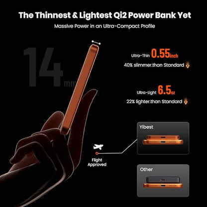 Qi2 Certified Magnetic Power Bank 10000mAh, 15W Fast Wireless Charger, Ultra-Slim LiFePO4 Battery Pack with 20W PD USB-C, Portable Charger for iPhone 17-12, Apple Watch & AirPods - color: Orange