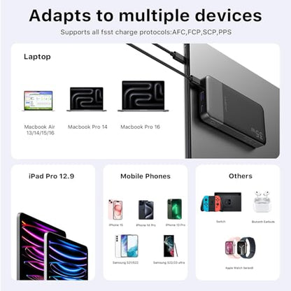 JUOVI Power Bank 35W 10000mAh Portable Charger Fast Charging - color: Black